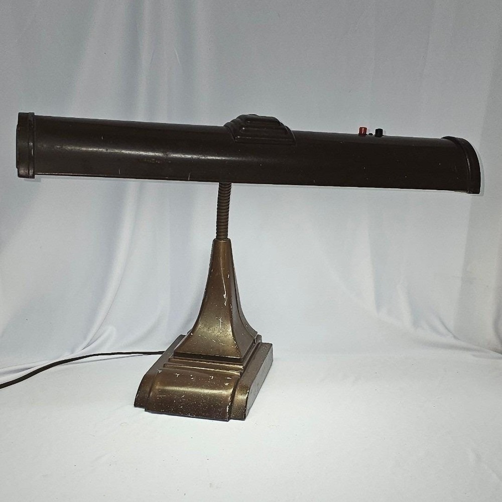 Vintage Art Deco Fluorescent Desk Lamp Brown Industrial Gooseneck Work Light